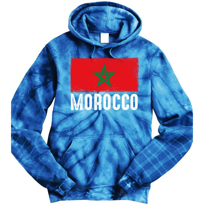 Morocco Flag Football Vintage Fan Soccer Team Pride Cool Gift Tie Dye Hoodie