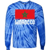 Morocco Flag Football Vintage Fan Soccer Team Pride Cool Gift Tie-Dye Long Sleeve Shirt