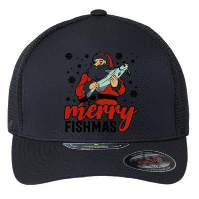 Merry Fishmas Fishing Christmas Funny Xmas Costume Funny Gift Flexfit Unipanel Trucker Cap