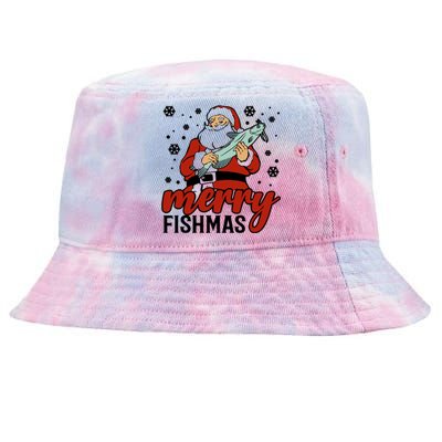 Merry Fishmas Fishing Christmas Funny Xmas Costume Funny Gift Tie-Dyed Bucket Hat