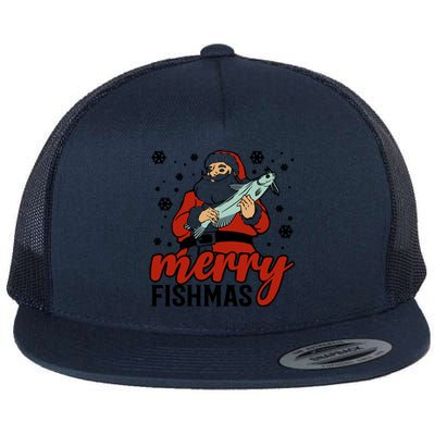 Merry Fishmas Fishing Christmas Funny Xmas Costume Funny Gift Flat Bill Trucker Hat