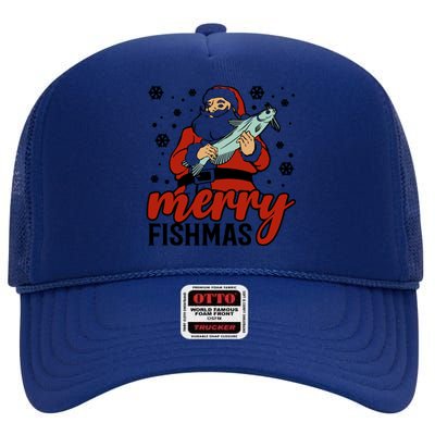 Merry Fishmas Fishing Christmas Funny Xmas Costume Funny Gift High Crown Mesh Back Trucker Hat