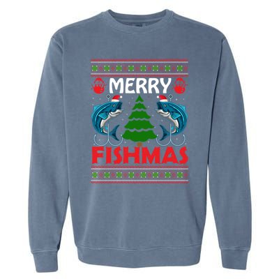 Merry Fishmas Funny Christmas Sweater Funny Fishing Gift Garment-Dyed Sweatshirt