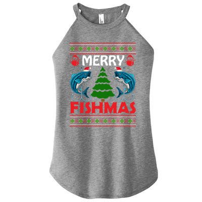 Merry Fishmas Funny Christmas Sweater Funny Fishing Gift Women’s Perfect Tri Rocker Tank