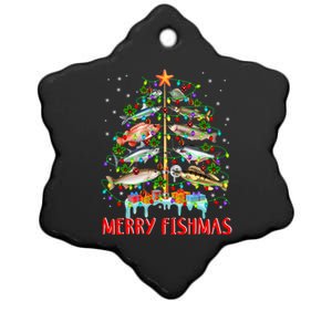 Merry Fishmas Funny Christmas Tree Lights Fish Fishing Rod Great Gift Ceramic Star Ornament