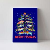 Merry Fishmas Funny Christmas Tree Lights Fish Fishing Rod Great Gift Canvas