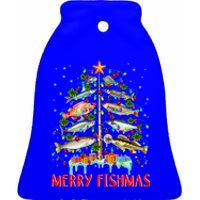 Merry Fishmas Funny Christmas Tree Lights Fish Fishing Rod Great Gift Ceramic Bell Ornament