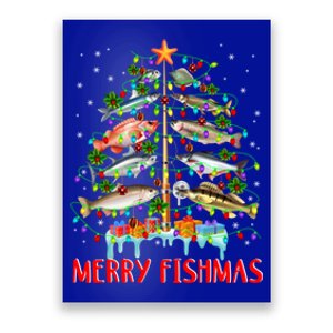 Merry Fishmas Funny Christmas Tree Lights Fish Fishing Rod Great Gift Poster