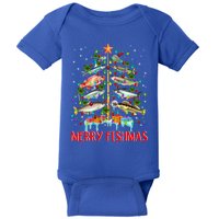 Merry Fishmas Funny Christmas Tree Lights Fish Fishing Rod Great Gift Baby Bodysuit