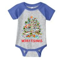 Merry Fishmas Funny Christmas Tree Lights Fish Fishing Rod Great Gift Infant Baby Jersey Bodysuit