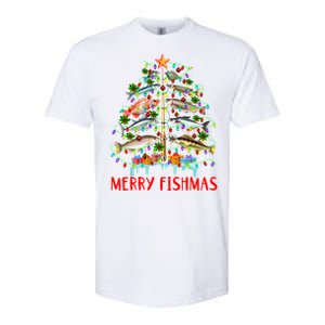 Merry Fishmas Funny Christmas Tree Lights Fish Fishing Rod Great Gift Softstyle CVC T-Shirt