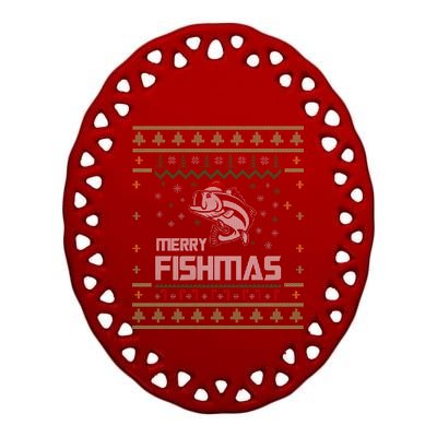 Merry Fishmas Funny Tree Fish Fishing Ugly Christmas Meaningful Gift Ceramic Oval Ornament