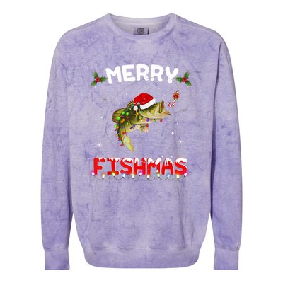 Merry Fishmas Funny Fishing Christmas Pajama Fisher Xmas Gift Colorblast Crewneck Sweatshirt