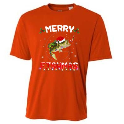 Merry Fishmas Funny Fishing Christmas Pajama Fisher Xmas Gift Cooling Performance Crew T-Shirt