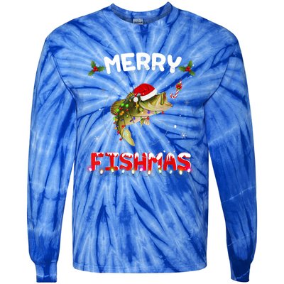 Merry Fishmas Funny Fishing Christmas Pajama Fisher Xmas Gift Tie-Dye Long Sleeve Shirt