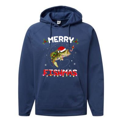 Merry Fishmas Funny Fishing Christmas Pajama Fisher Xmas Gift Performance Fleece Hoodie