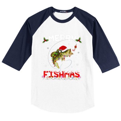 Merry Fishmas Funny Fishing Christmas Pajama Fisher Xmas Gift Baseball Sleeve Shirt