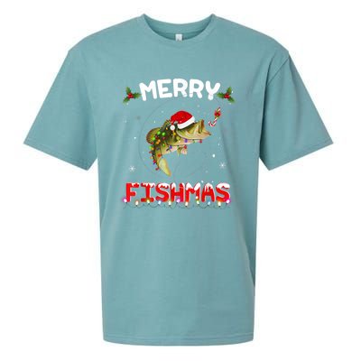 Merry Fishmas Funny Fishing Christmas Pajama Fisher Xmas Gift Sueded Cloud Jersey T-Shirt