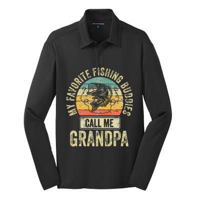 My Favorite Fishing Buddies Call Me Grandpa Fisherman Silk Touch Performance Long Sleeve Polo