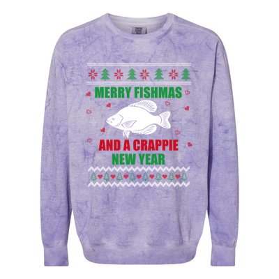 Merry Fishmas Fishing Funny Xmas Crappie For Fisher Gift Colorblast Crewneck Sweatshirt