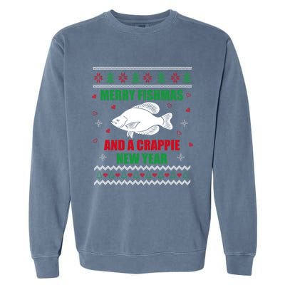 Merry Fishmas Fishing Funny Xmas Crappie For Fisher Gift Garment-Dyed Sweatshirt