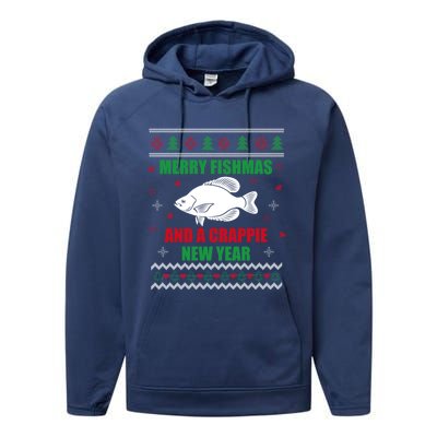 Merry Fishmas Fishing Funny Xmas Crappie For Fisher Gift Performance Fleece Hoodie