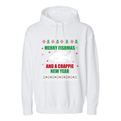 Merry Fishmas Fishing Funny Xmas Crappie For Fisher Gift Garment-Dyed Fleece Hoodie