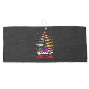 Merry Fishmas Fish Christmas Tree Funny Christmas Fishing Large Microfiber Waffle Golf Towel