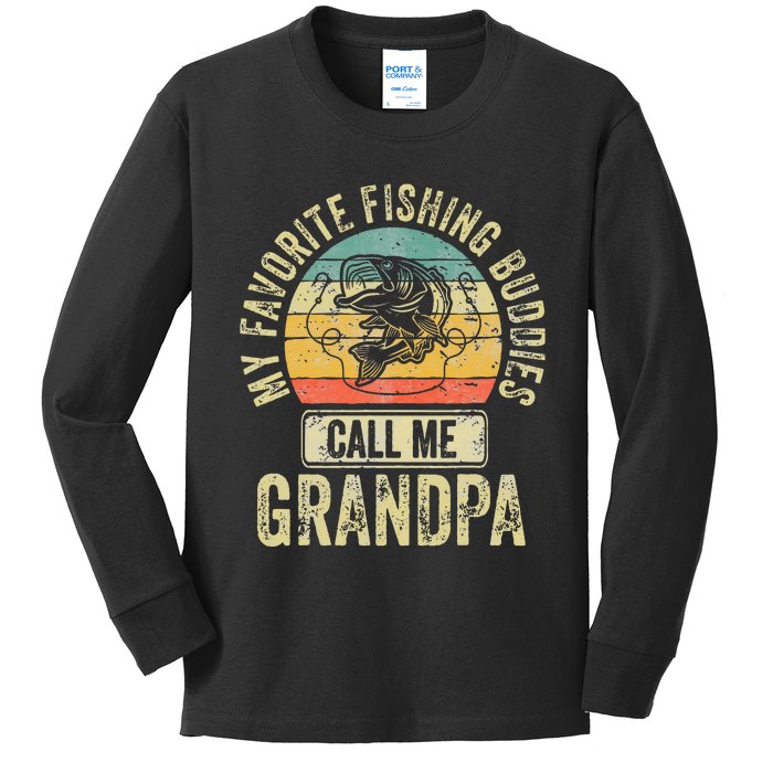 My Favorite Fishing Buddies Call Me Grandpa Fisherman Kids Long Sleeve Shirt