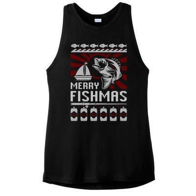 Merry Fishmas Fishing Ugly Merry Christmas Xmas Costume Gift Meaningful Gift Ladies PosiCharge Tri-Blend Wicking Tank