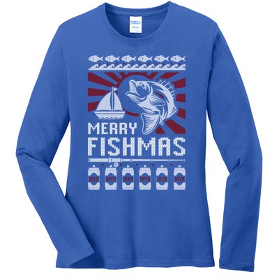 Merry Fishmas Fishing Ugly Merry Christmas Xmas Costume Gift Meaningful Gift Ladies Long Sleeve Shirt