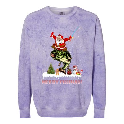 Merry Fishmas Fishing Santa Fish Fisher Christmas Great Gift Colorblast Crewneck Sweatshirt