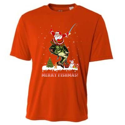 Merry Fishmas Fishing Santa Fish Fisher Christmas Great Gift Cooling Performance Crew T-Shirt