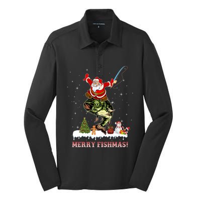 Merry Fishmas Fishing Santa Fish Fisher Christmas Great Gift Silk Touch Performance Long Sleeve Polo