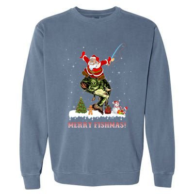 Merry Fishmas Fishing Santa Fish Fisher Christmas Great Gift Garment-Dyed Sweatshirt