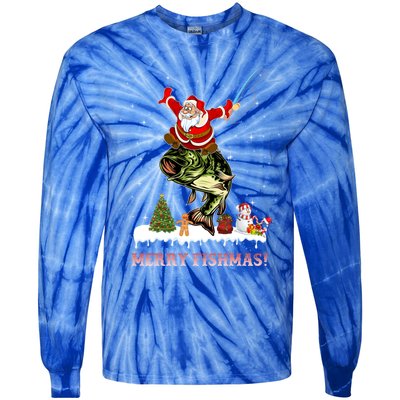 Merry Fishmas Fishing Santa Fish Fisher Christmas Great Gift Tie-Dye Long Sleeve Shirt