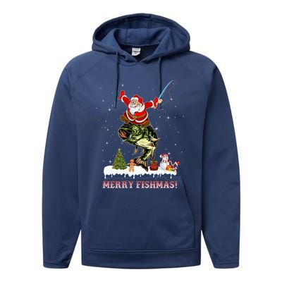 Merry Fishmas Fishing Santa Fish Fisher Christmas Great Gift Performance Fleece Hoodie