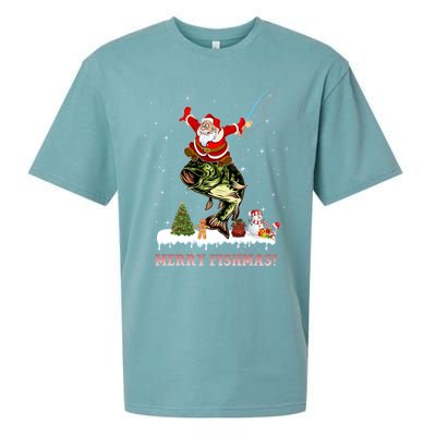 Merry Fishmas Fishing Santa Fish Fisher Christmas Great Gift Sueded Cloud Jersey T-Shirt