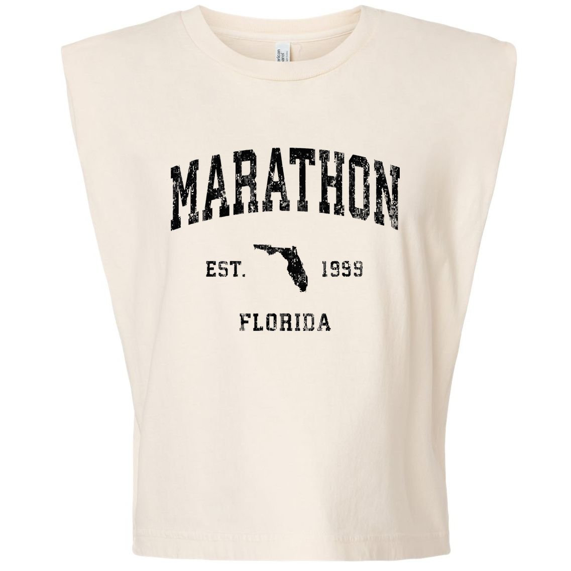 Marathon Florida Fl Vintage Athletic Black Sports Design Garment-Dyed Women's Muscle Tee