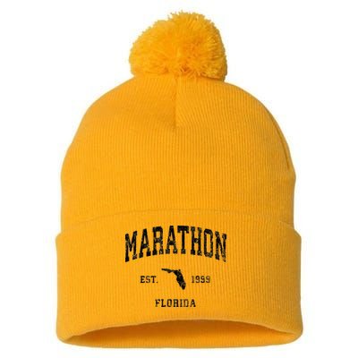 Marathon Florida Fl Vintage Athletic Black Sports Design Pom Pom 12in Knit Beanie