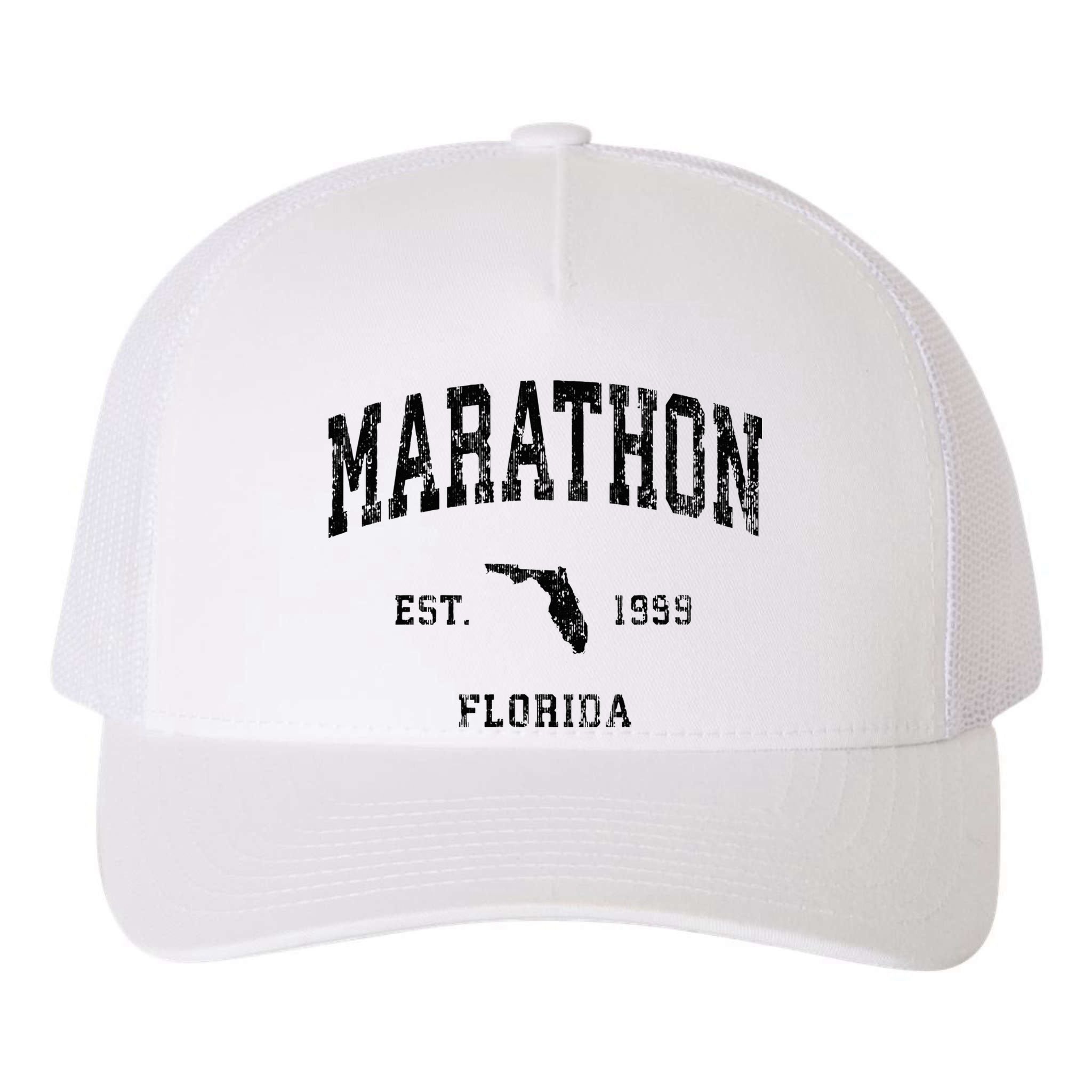 Marathon Florida Fl Vintage Athletic Black Sports Design Yupoong Adult 5-Panel Trucker Hat
