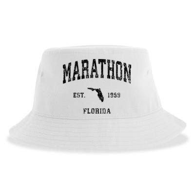 Marathon Florida Fl Vintage Athletic Black Sports Design Sustainable Bucket Hat
