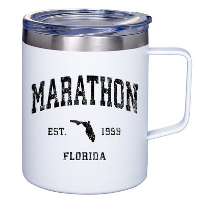 Marathon Florida Fl Vintage Athletic Black Sports Design 12oz Stainless Steel Coffee Mug