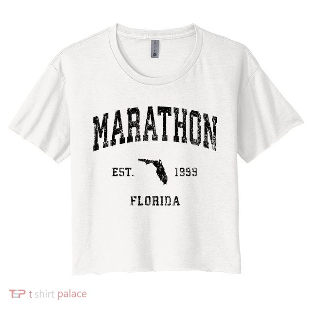 Marathon Florida Fl Vintage Athletic Black Sports Design Crop Top