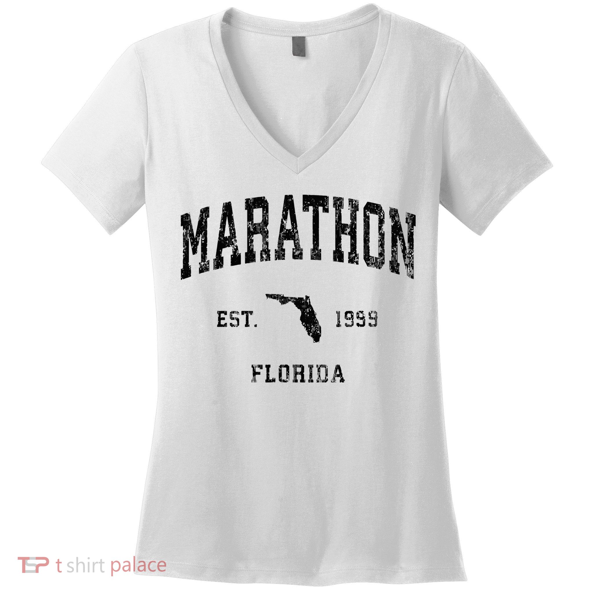 Marathon Florida Fl Vintage Athletic Black Sports Design Women's V-Neck T-Shirt