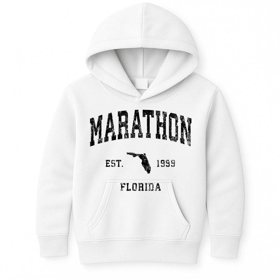 Marathon Florida Fl Vintage Athletic Black Sports Design Kids Hoodie