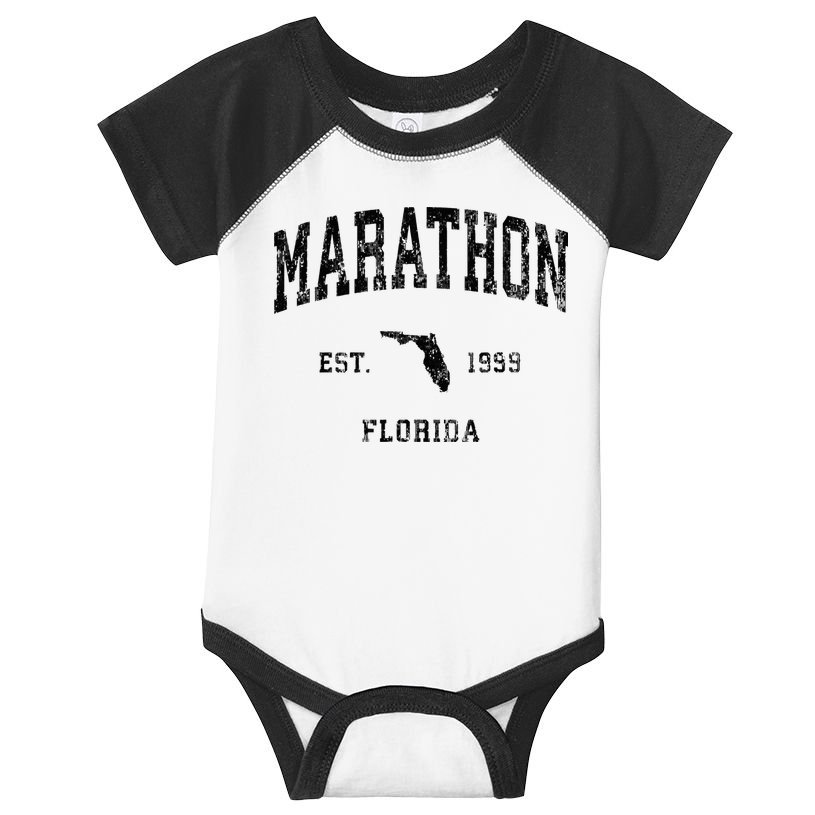 Marathon Florida Fl Vintage Athletic Black Sports Design Infant Baby Jersey Bodysuit