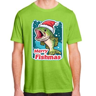 Merry Fishmas Funny Christmas Fish Holiday Fishing Santa Hat Gift Adult ChromaSoft Performance T-Shirt