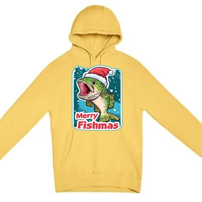 Merry Fishmas Funny Christmas Fish Holiday Fishing Santa Hat Gift Premium Pullover Hoodie