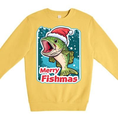 Merry Fishmas Funny Christmas Fish Holiday Fishing Santa Hat Gift Premium Crewneck Sweatshirt